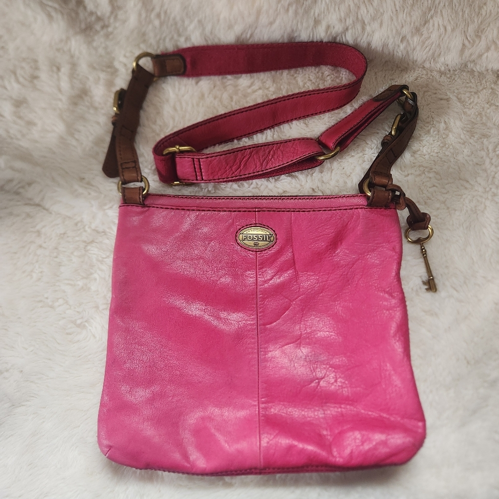 Fossil Pink Leather Explorer Swing Pack Crossbody Bag Y2K Magenta